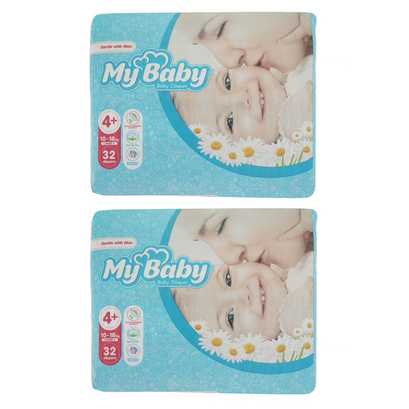قیمت و خرید پوشک کودک مای بیبی مدل Max Care سایز 4+ دو بسته 32 عددی