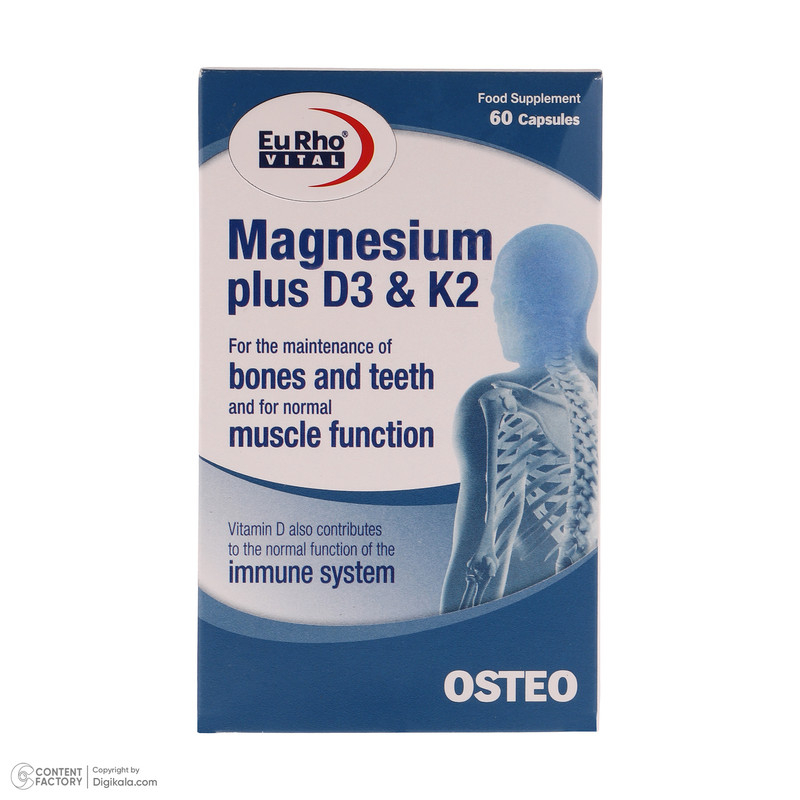 قیمت و خرید کپسول منیزیم پلاس د3 و کا2 یوروویتال بسته 60 عددی