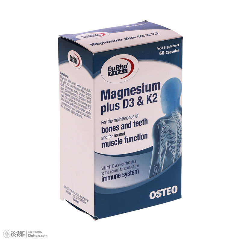 قیمت و خرید کپسول منیزیم پلاس د3 و کا2 یوروویتال بسته 60 عددی